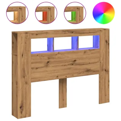 vidaXL LED posteljno vzglavje artisan hrast 140x18,5x103,5 cm inž. les