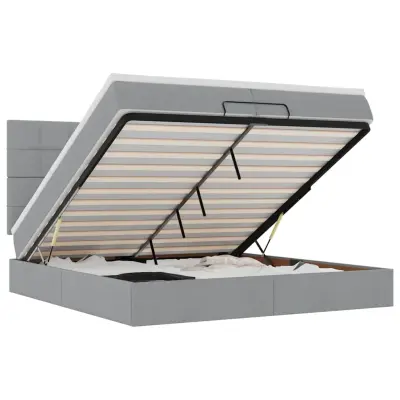 vidaXL Otomanski posteljni okvir z vzmetnicami siv 200x200 cm blago