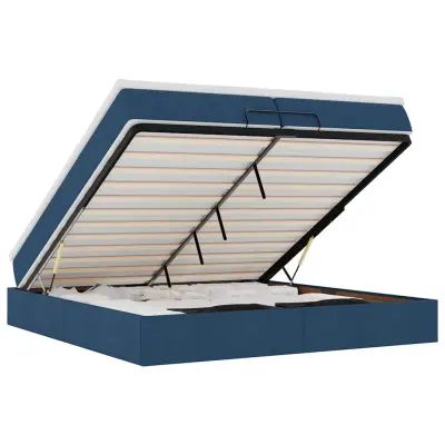 vidaXL Otomanski posteljni okvir z vzmetnicami moder 200x200 cm blago