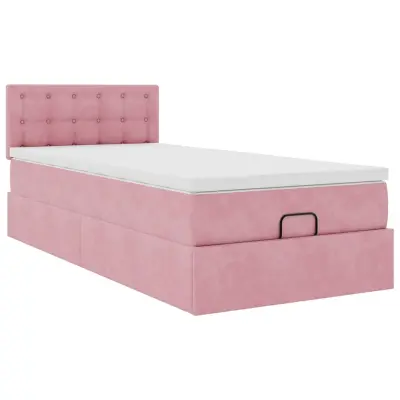 vidaXL Otomanski posteljni okvir z vzmetnico roza 90x190 cm žamet