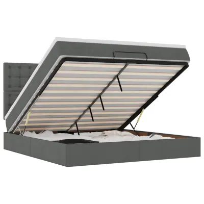 vidaXL Otomanska postelja z vzmetnico&LEDs temno siva 180x200cm blago