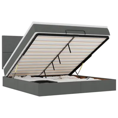 vidaXL Otomanska postelja z vzmetnico&LEDs temno siva 180x200cm blago