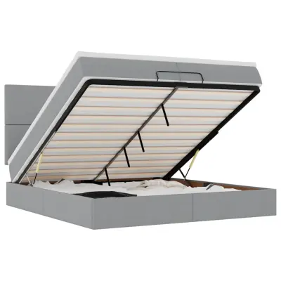 vidaXL Otomanski posteljni okvir z vzmetnicami siv 200x200 cm blago