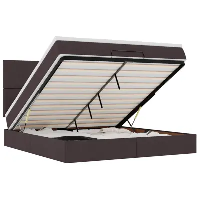 vidaXL Otomanski posteljni okvir z vzmetnico rjav 160x200 cm blago