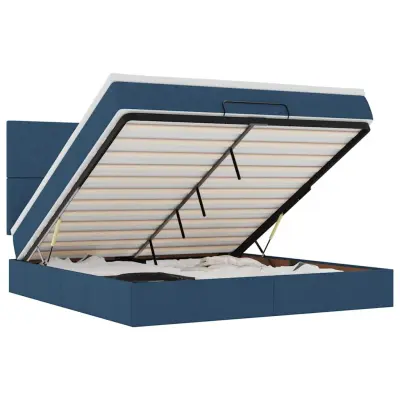 vidaXL Otomanski posteljni okvir z vzmetnico moder 160x200 cm blago