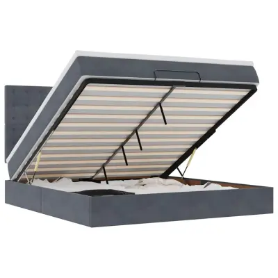 vidaXL Otomanski posteljni okvir z vzmetnicami siv 180x200cm žamet