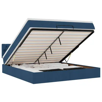 vidaXL Otomanska postelja z vzmetnico & LEDs modra 180x200 cm blago
