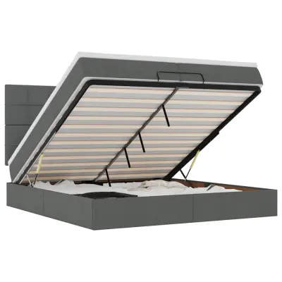 vidaXL Otomanski posteljni okvir z vzmetnicami siv 200x200 cm blago