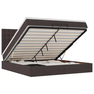 vidaXL Otomanski posteljni okvir z vzmetnicami rjav 200x200 cm blago