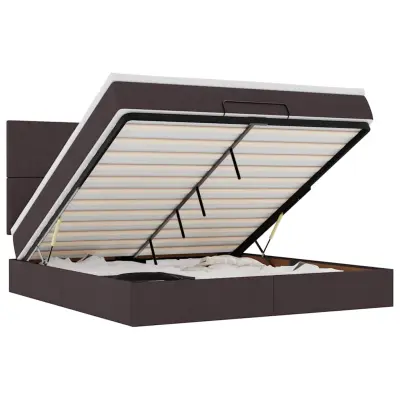 vidaXL Otomanski posteljni okvir z vzmetnico rjav 160x200 cm blago