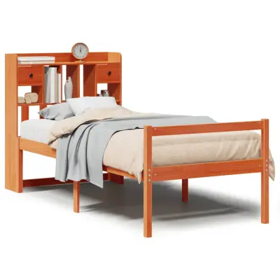 vidaXL Knjižna postelja brez vzmetnice vošč. rjava 75x190 cm borovina