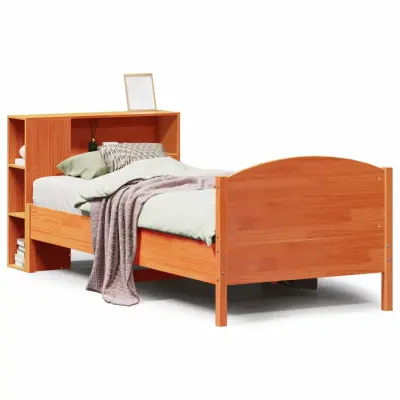 vidaXL Knjižna postelja brez vzmetnice vošč. rjava 75x190 cm borovina