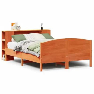 vidaXL Knjižna postelja brez vzmetnice vošč. rjava 135x190 cm borovina