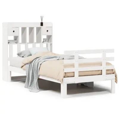 vidaXL Knjižna postelja brez vzmetnice bela 75x190 cm trdna borovina
