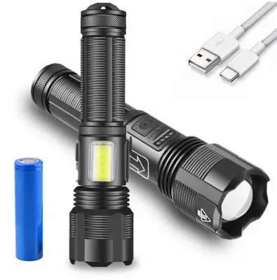 Rosfix Taktična LED Svetilka Black Sniper – 6 Načinov, Zoom, 2300 lm, IPX4, USB-C | 200 m Domet, Aluminij