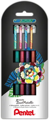 Hibridni gel roler Pentel, dvojno pero, etui za 4