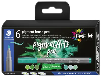 STAEDTLER fiber pero pigmentni čopič pero, zeleni in turkizni,
