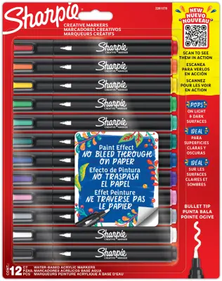 Kreativni markerji Sharpie Bullet, okrogla konica, pretisni omot 12 kosov