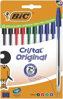 Kemični svinčnik BIC Cristal Original, sortirano, kartonska škatla 10 kom
