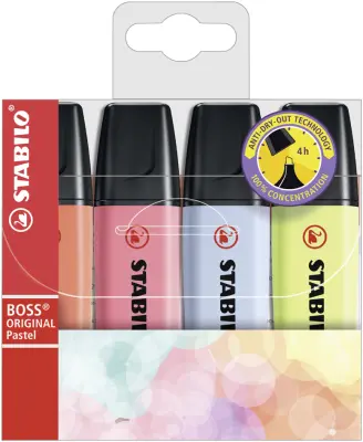STABILO osvetljevalec BOSS ORIGINAL Pastel, PET etui za 4 št