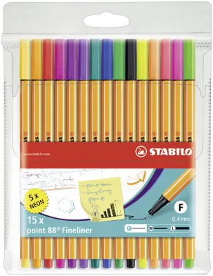 STABILO fineliner point 88, plastično ohišje 15, neon barve