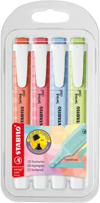 STABILO osvetljevalec swing cool Pastel Edition, PET škatla za 4