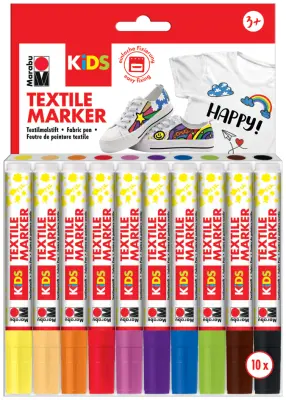 Markerji za tekstil Marabu KiDS, 10 x 3 ml, pretisni omot po 10 kosov