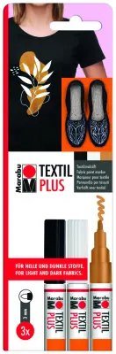 Marker za tekstil Marabu, Textile Painter Plus, pretisni omot po 3 kosi