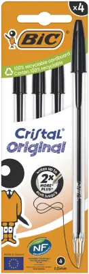 BIC Cristal Original kemični svinčnik, črn, kartonska škatla po 4