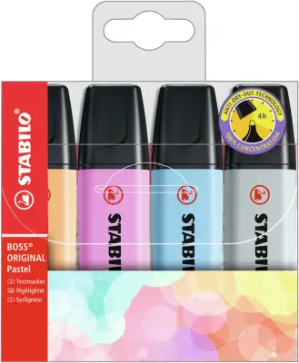 STABILO osvetljevalec BOSS ORIGINAL Pastel, PET etui za 4 št