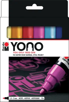 Marabu akrilni markerji, YONO, 1,5 - 3,0 mm, set 12