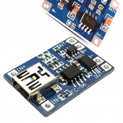 Rosfix Polnilnik za Li-Ion Akumulator TP4056 – Mini USB, 5V 1A, LED, 22×17 mm, -10°C do +85°C