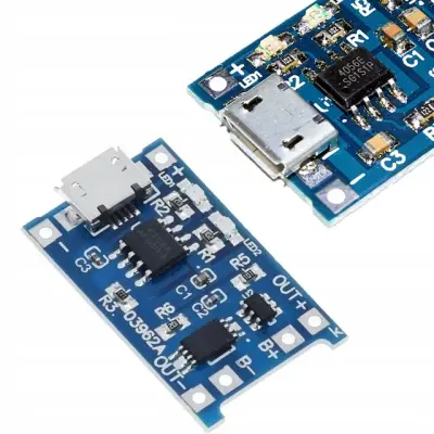 Rosfix Polnilnik za Li-Ion Akumulatorje – Micro USB 5V 1A, LED Indikatorji, 4,2V, Zaščita | 1,5% Natančnost