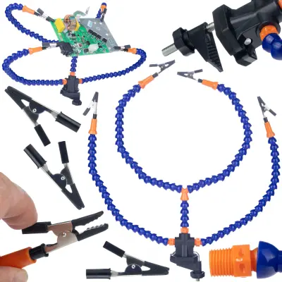 Rosfix Tretja Roka za Spajkanje – 4 Krokodilčki, 3 Gibljive Roke, Nastavljiva Spona | 51–50 mm Objemka