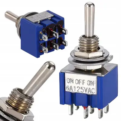 Rosfix MTS-203 Preklopno Stikalo – ON-OFF-ON, 6 Kontaktov, 3 Pozicije, 6A 125V / 3A 250V | Za Spajkanje