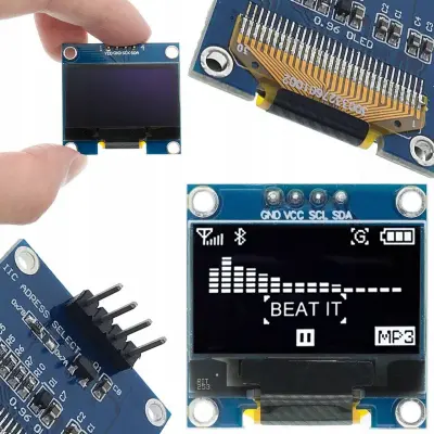 Rosfix OLED 0,96'''' Prikazovalni Modul – 4 Pini, Beli Zaslon, I2C, 128x64, 3.3–5V | 27x27 mm