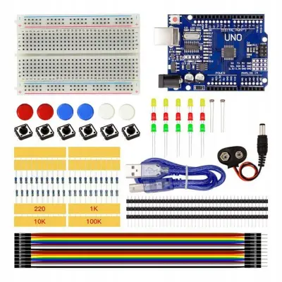Rosfix Set Za Elektroniko ACS S – Kompatibilen z Arduino UNO | LED, Upori, Gumbi, USB, Breadboard