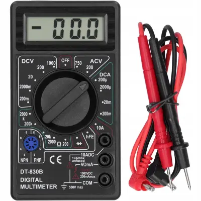 Rosfix Digitalni Multimeter DT-830B – LCD Zaslon, AC/DC Napetost, 10A, 2000kΩ, HFE | 126×70×28 mm, 9V