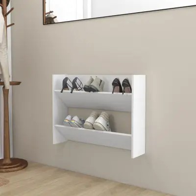 The Living Store Stenska omara za čevlje bela 80x18x60 cm inženirski les - Stenska Omarica Za Čevlje