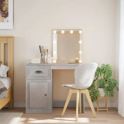 The Living Store Toaletna mizica z LED lučkami betonsko siva 90x42x132,5 cm - Toaletna Mizica