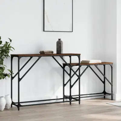The Living Store Komplet konzolnih mizic 2-delni rjavi hrast inženirski les - Komplet Konzolnih Mizic