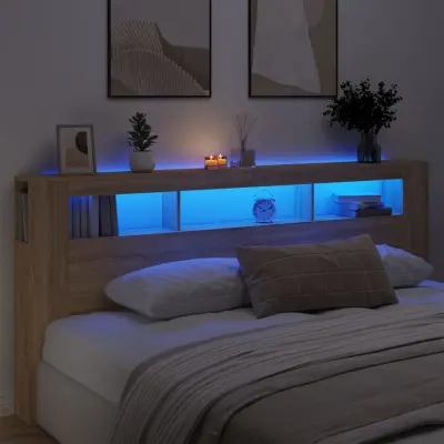 The Living Store LED posteljno vzglavje sonoma hrast 220x18,5x103,5 cm inž. les - LED Posteljno Vzglavje