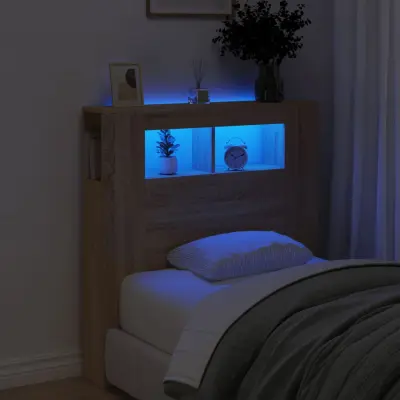 The Living Store LED posteljno vzglavje sonoma hrast 100x18,5x103,5 cm inž. les - LED Posteljno Vzglavje