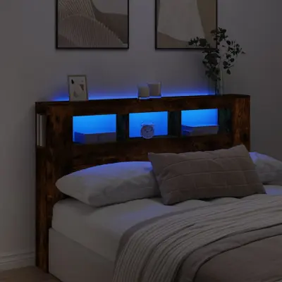 The Living Store LED posteljno vzglavje dimljen hrast 160x18,5x103,5 cm inž. les - LED Posteljno Vzglavje