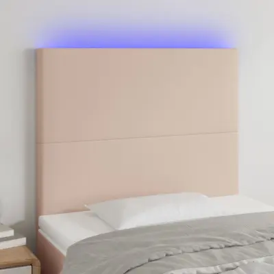 The Living Store LED posteljno vzglavje kapučino 80x5x118/128 cm umetno usnje - LED Vzglavje