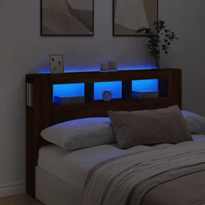 The Living Store LED posteljno vzglavje rjavi hrast 160x18,5x103,5 cm inž. les - LED Posteljno Vzglavje
