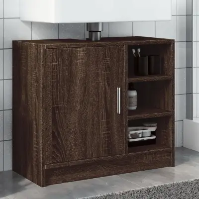 The Living Store Omarica za umivalnik rjavi hrast 63x29x55 cm inženirski les - Omarica Za Umivalnik