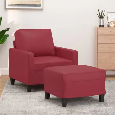 The Living Store Fotelj s stolčkom za noge vinsko rdeč 60 cm umetno usnje - Kavč S Stolčkom Za Noge