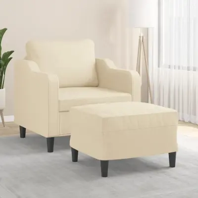 The Living Store Fotelj s stolčkom za noge krem 60 cm blago - Kavč S Stolčkom Za Noge