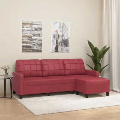 The Living Store Trosed s stolčkom za noge vinsko rdeč 180 cm umetno usnje - Trosed S Stolčkom Za Noge